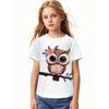 European sizes Adorable Short-Sleeve T-Shirt for Girls Featuring a Cute Owl Adorned with a Flower Crown.