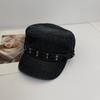 Washed Denim Rivet Flat Top Y2k Equestrian Hat Fashion Denim Octagonal Hat  Travel