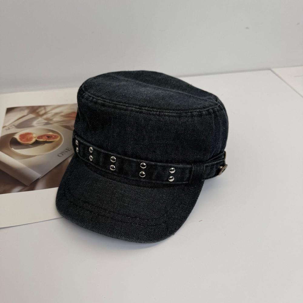 Y2k Rivet Denim Beret Washed Denim Newsboy Cap Retro Equestrian Hat  Streetwear Style 1