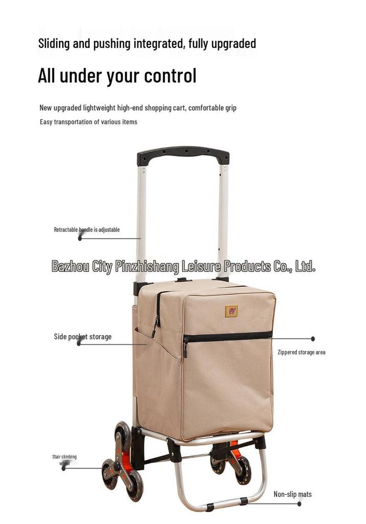 Compact Aluminum Stair-Climbing Shopping Cart with Cloth Bag and Pull Rod