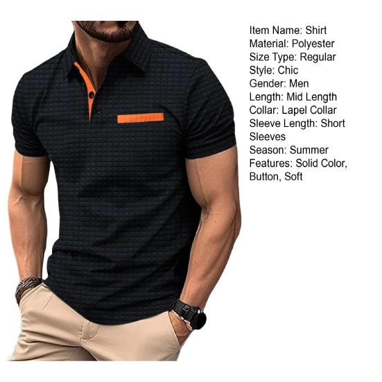 Erkekler Yaz Gömlek Kısa Kollu Slim Fit Düz Renk Düğmesi Turn-down Yaka Ekose Doku Yumuşak Nefes Kazak Rahat İş Üst