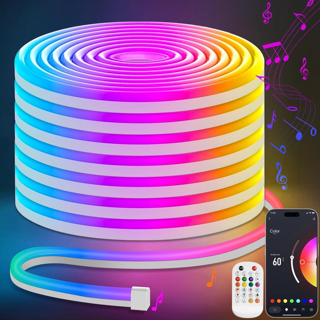 Lamomo 10M Dimmable LED Strip Light, Tube, Ambient Lighting, IP65 Waterproof, Cuttable, High Brightness, Neon Light, Bluetooth App & Remote Control,