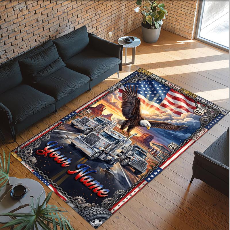 Amerikanisches Patriotisches Thema Kristall Samt Teppich Personalisierter Benutzerdefinierter Name Text Weiche Bodenmatte Heimdekoration