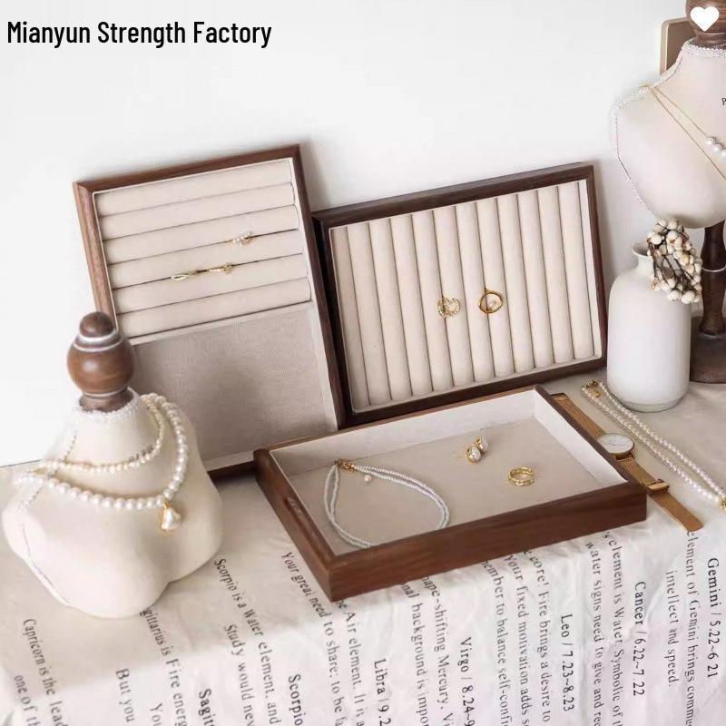 Black Walnut Linen Jewelry Display Tray for Rings