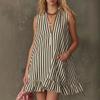 Women S Vintage V Neck Striped Sleeveless Ruffle Mini Dress