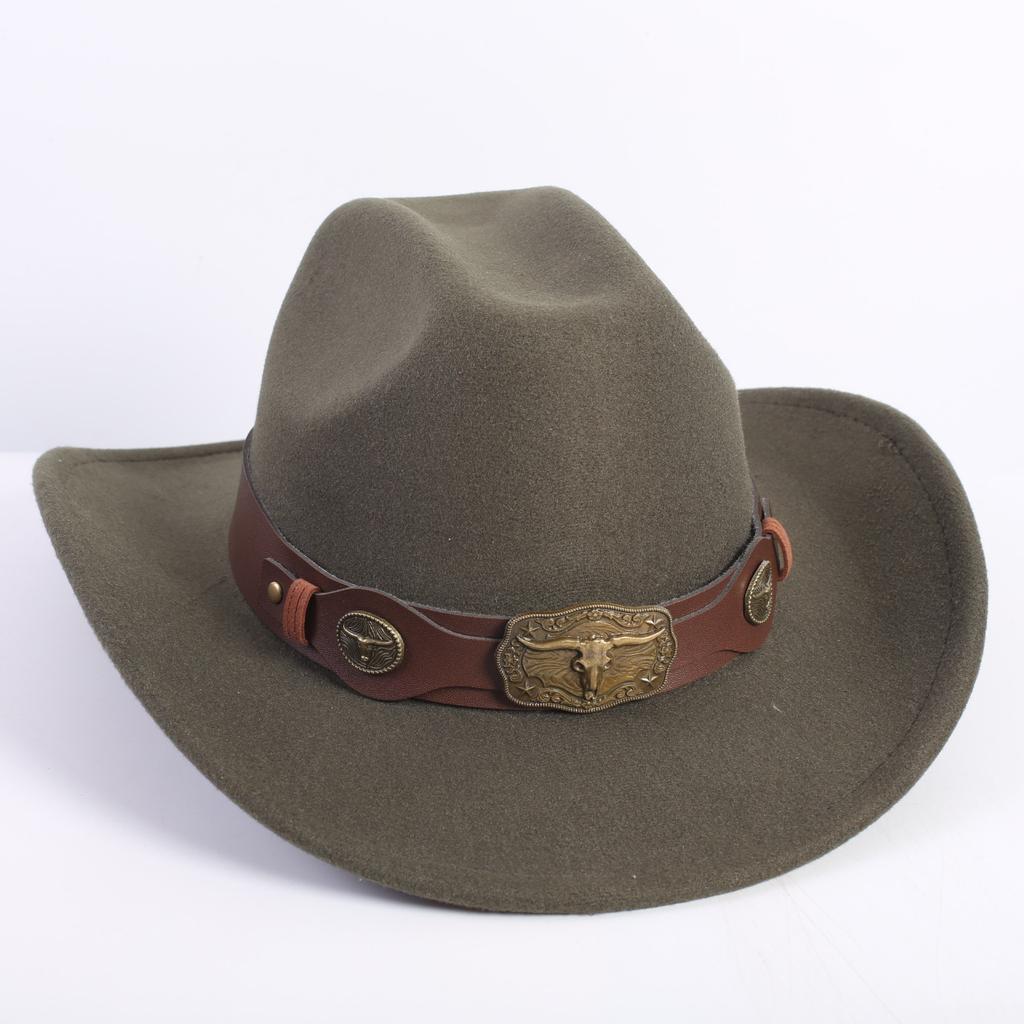 Popular European and American Fashion OL Style One-word Cowboy Hat Men's and Women's High-end Top Hat Jazz Hat Felt Hat