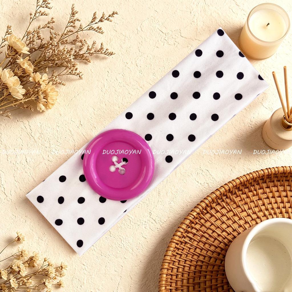 Vintage Women's Polka Dot Button Headband Spicy Girl Ins Y2K Japanese Trendy Headband Sweet Cool Sports Yoga Headband