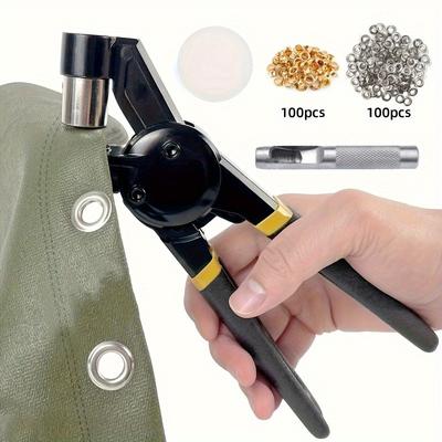 "1set 200pcs Heavy-Duty Metal Eyelet Punch Kit with 3/8"" Eyelets, Automatic Spring Mechanism, Ergonomic Handle, for Tarp, Leather, Fabric"