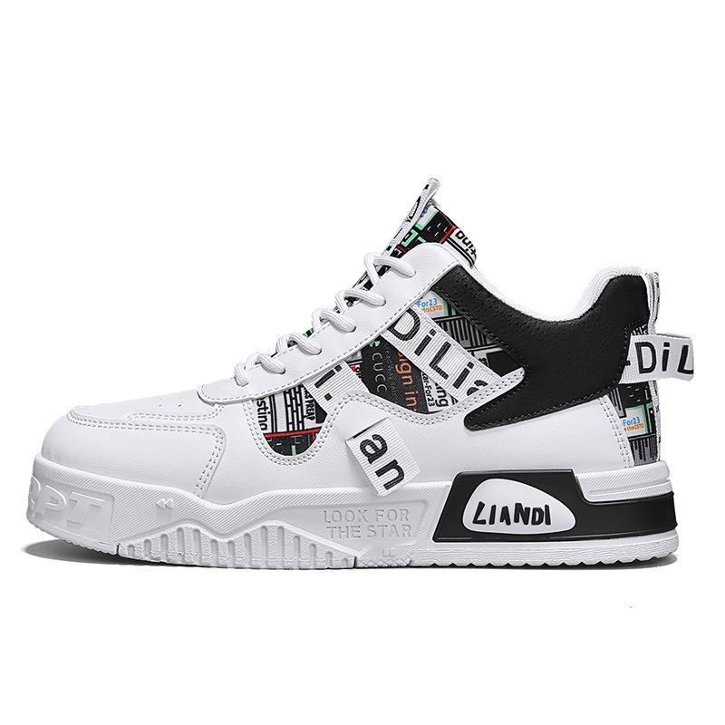 Men's Shoes Fashion Korean Version Leather Casual Shoes Trendy Street Skateboard Shoes Men's High-top Sneakers Chaussure Hommes