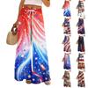 Damen Sommer Boho Palazzo Hose Hohe Taille Weites Bein Druck Freizeithose Mit Taschen