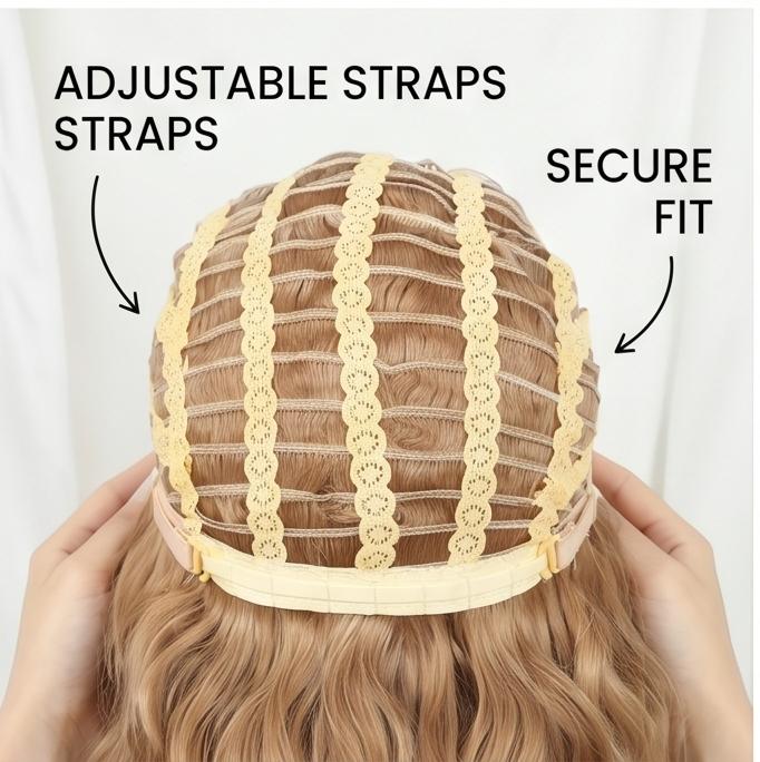Kurze Damen-Perücke mit Wasserwellen-Locken, Braun gefärbtes hitzebeständiges Kunsthaar mit atmungsaktiver Kappe für den täglichen Gebrauch & Party-Anlässe