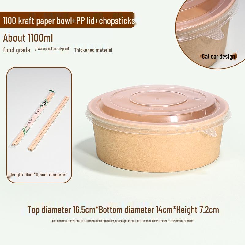 High-Temperature Resistant Disposable Noodle Bowl & Chopstick Set - Food-Grade Kraft Paper Bowl for Quick Meals