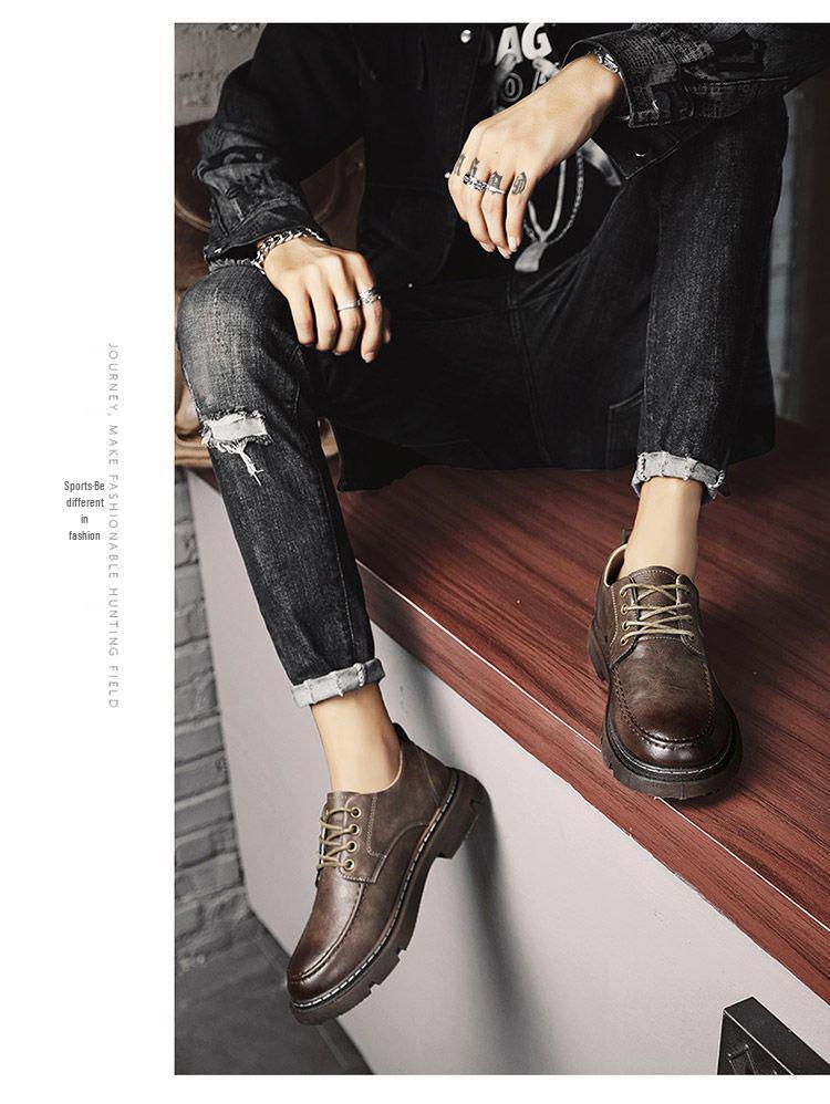 Pantofi bărbați stil britanic negri/maro din piele - Modă de toamnă, Formal/Casual, Ușori, Cu înălțime