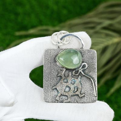 Freundschaftstag Sale Prehnit Stein 925 Silber Lünette Handgefertigter Hochzeitsanhänger