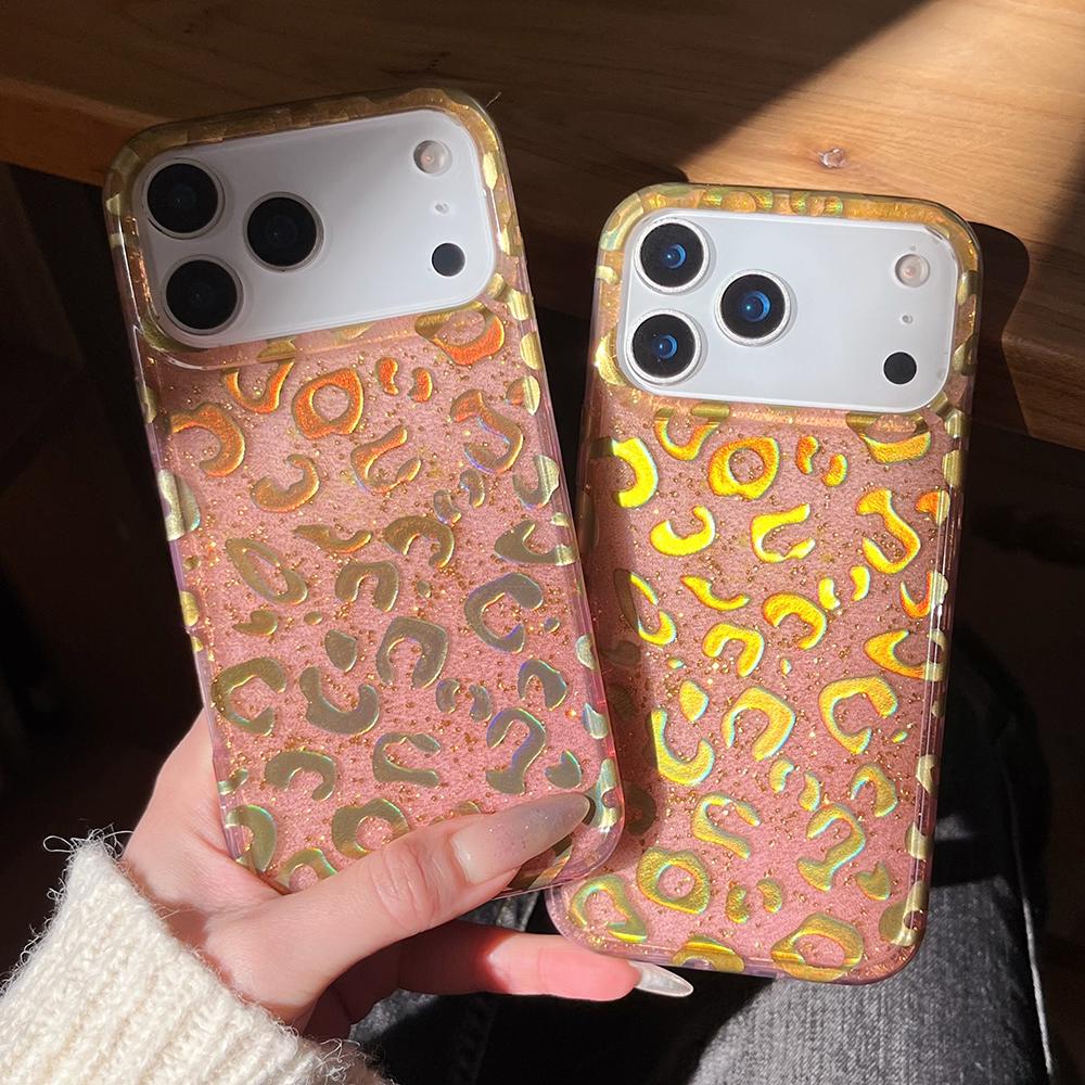 leopard Print Glitter Phone Case for iPhone 17 16 15 14 Pro Max 13 Cases Shockproof Soft Silicone Back Cover