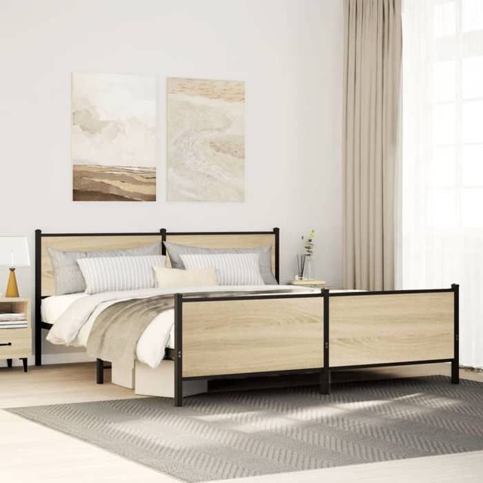 VidaXL Metal Bed Frame with Headboard and Footboard 180x200 Cm, Double Bed, Bedroom Furniture, Guest Bed, 3301364