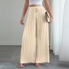 Women's Color Pleated Elastic Waist Tie Loose Wide-leg Pants