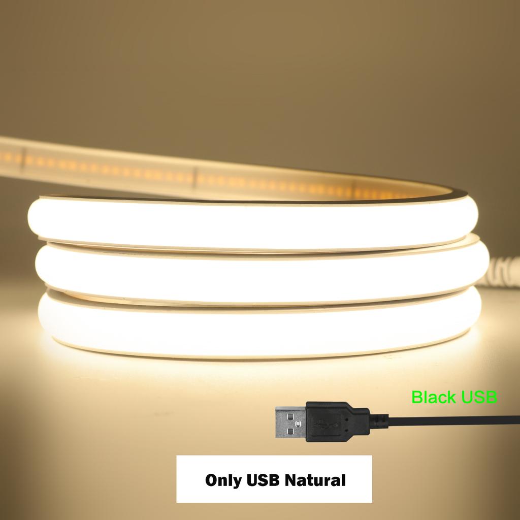 5v Dimmable COB LED Strip USB Dimmer Switch Touch White Natural Warm High Density Flexible Ribbon Tape 320LED/M Room Night Light