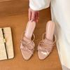 Soft Leather Version~ Nude One-word Sandals with Bow Women's 2025 Summer New Thin Heel Versatile Casual High Heels
