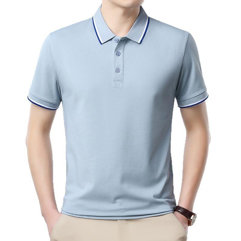 Men'S High-End Solid Color Short Sleeve Lapel Polo Shirt Business Casual Young And Middle-Aged Men'S Top
