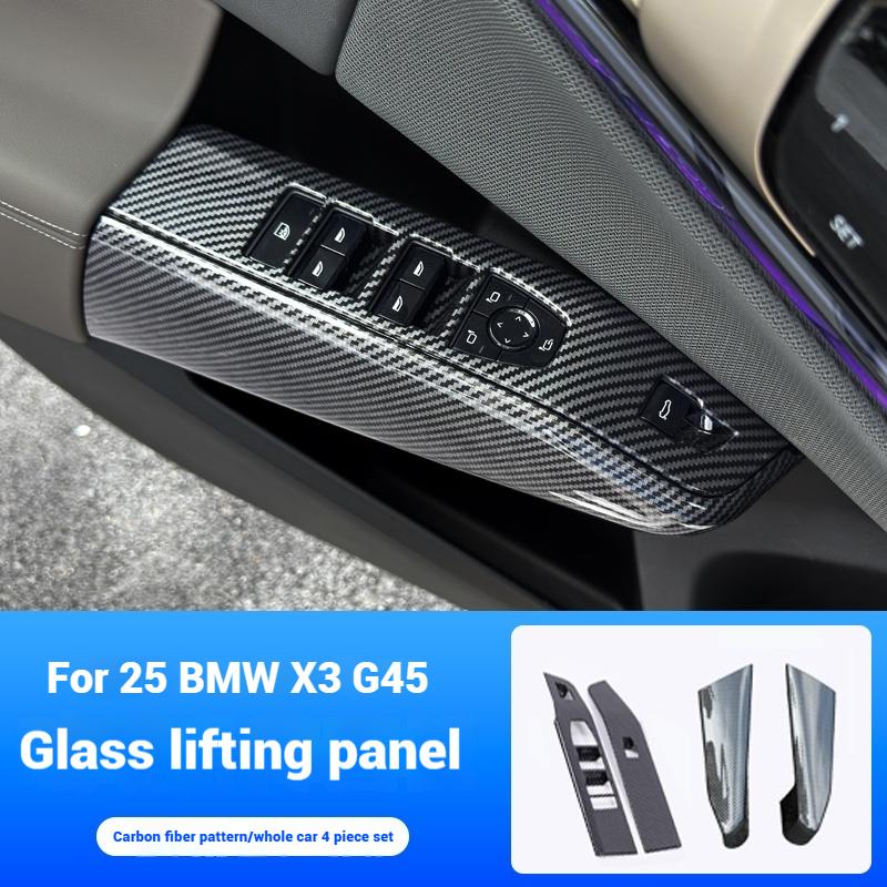 Dla BMW X3 G45 2025 tekstura włókna węglowego Szklana ramka klucza panelu podnośnika szyby samochodowej jest ozdobiona akcesoriami do wnętrza