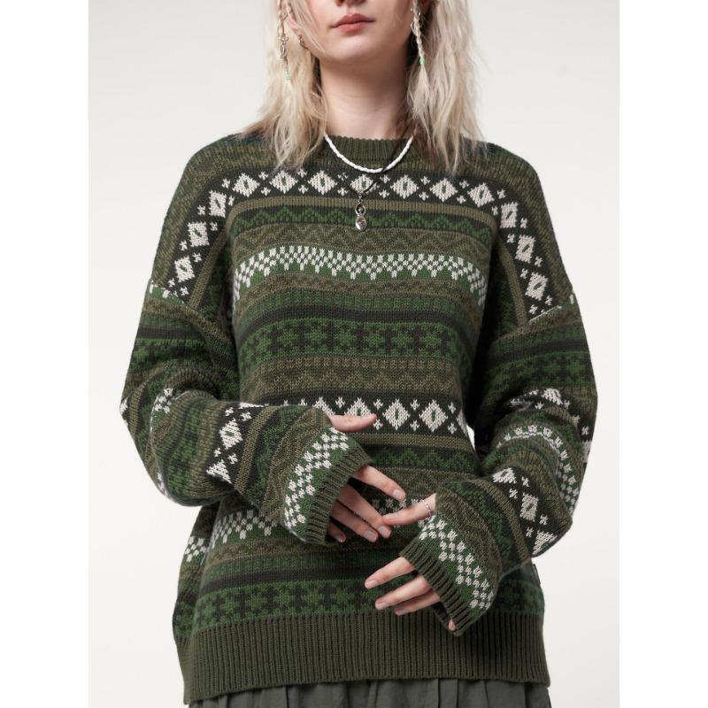 Women's Early Autumn Loose Thin Casual Fashion Collision Splicing Long-sleeved Blouse Pullover Wool Sweater