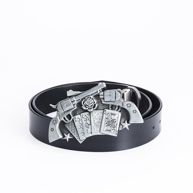 Western Cowboy Double Gun Zinc Buckle Cowhide Belt for Men - Casual Adult Style