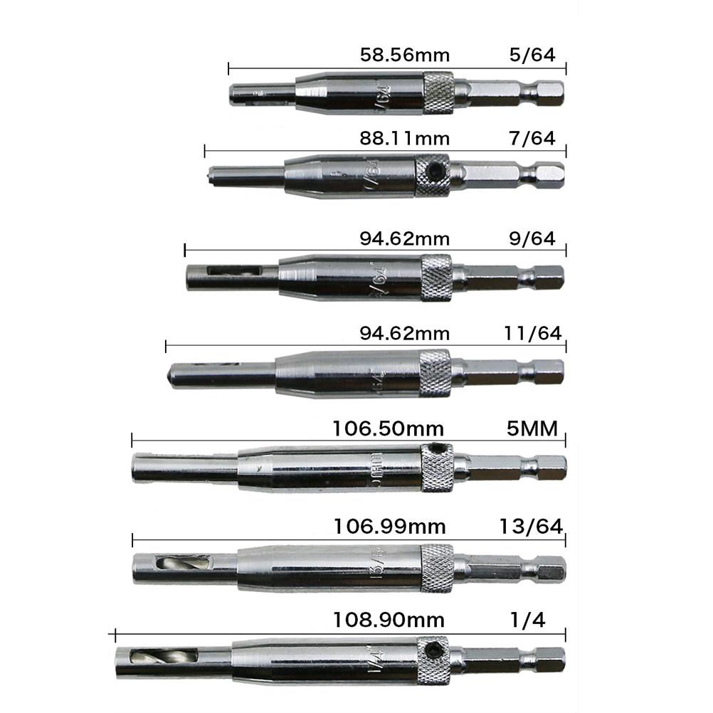7Pcs Self Centering Hinge Bit Set Hex High Body Fast Change Accurate Holes for Door Cabinet Furniture Woodworking