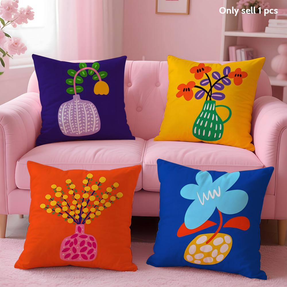 Cartoon Vase Cushion Cover Soft Short Plush Double-Sided Printing Home Decor Machine Washable Pillow Case Gift