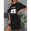 Women's Comfortable Short-sleeve Crewneck T-shirt Dress - Cute Cat and Star Letter Print Casual Dress with Star Embellishments