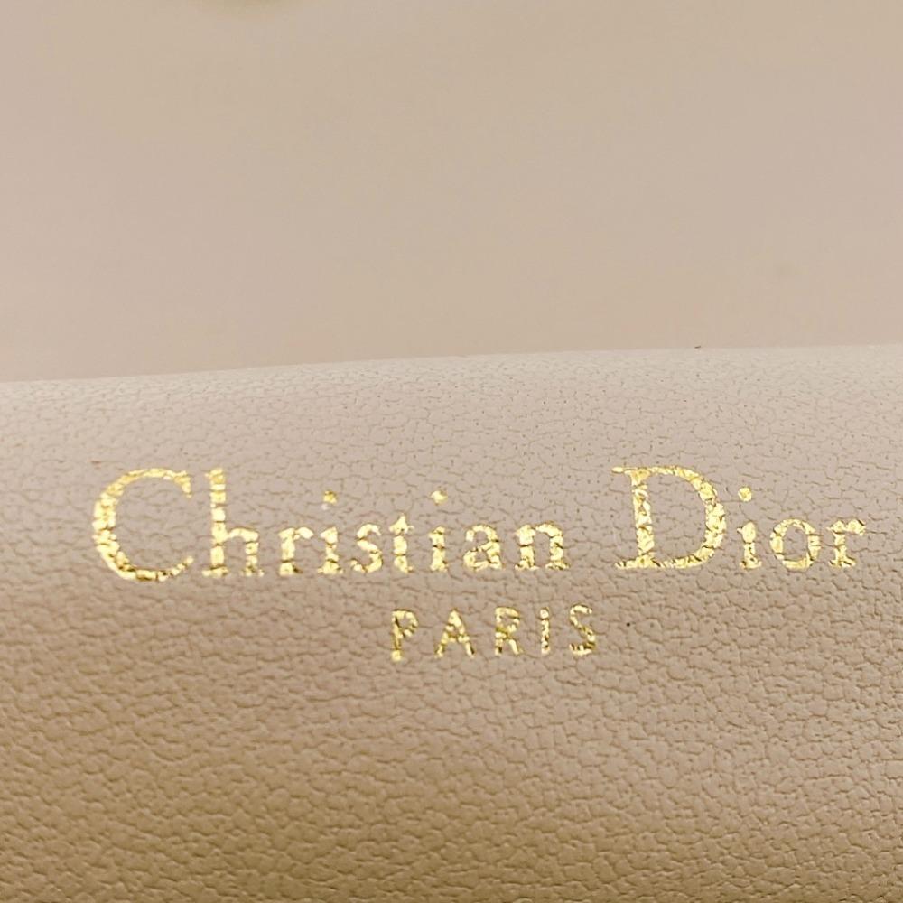 Christian Dior Logo Leather Lady Dior Wallet Chain Beige Leather Used