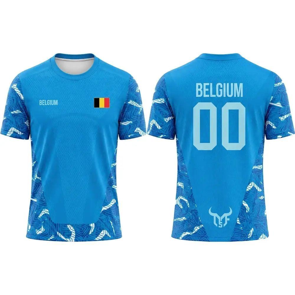2026 New Belgium Flag Print Soccer Jersey Summer Men's Quick-Drying Breathable Soccer Training T-shirt Unisex Casual Sports Tops