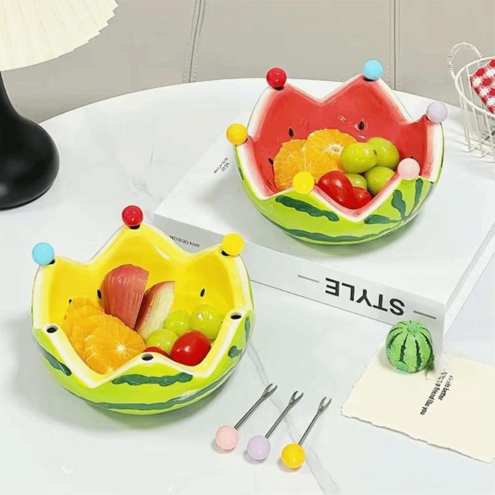 with Food Forks Salad Bowl Large Capacity Dessert Storage Plate Ceramic Fruit Plate  Dinnerware