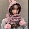 Korean Winter Hat Scarf Combo for Women Thick Knit Beanie with Pom Ear Flaps Bonnet for Extreme Cold Bucket hat for Women