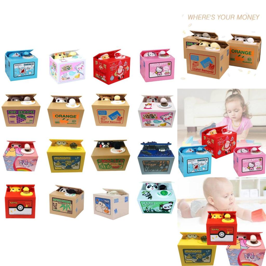 Whimsical Cartoon Style Money Thief Cat Piggy Bank Colorful Kids Savings Bank Delight