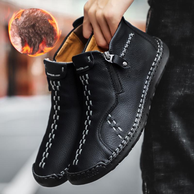 Mens Large Size Handmade Genuine Leather Men Boots Comfortable Ankle Boots for Men Casual Shoes Autumn Winter Men Shoes