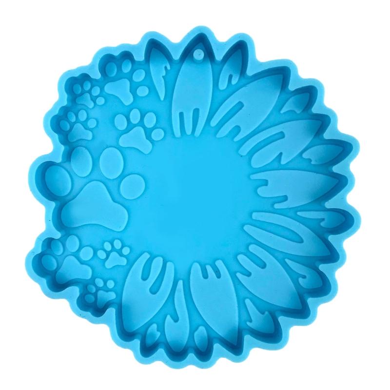 Shiny Glossy Sunflower Dog Paw Ornaments Silicone Epoxy Resin Mold DIY Keychain Pendant Jewelry for Valentine Gift Craft