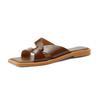 Ins giant easy to wear~ retro square head open-toed flat sandals women wear simple one-word slippers in summer