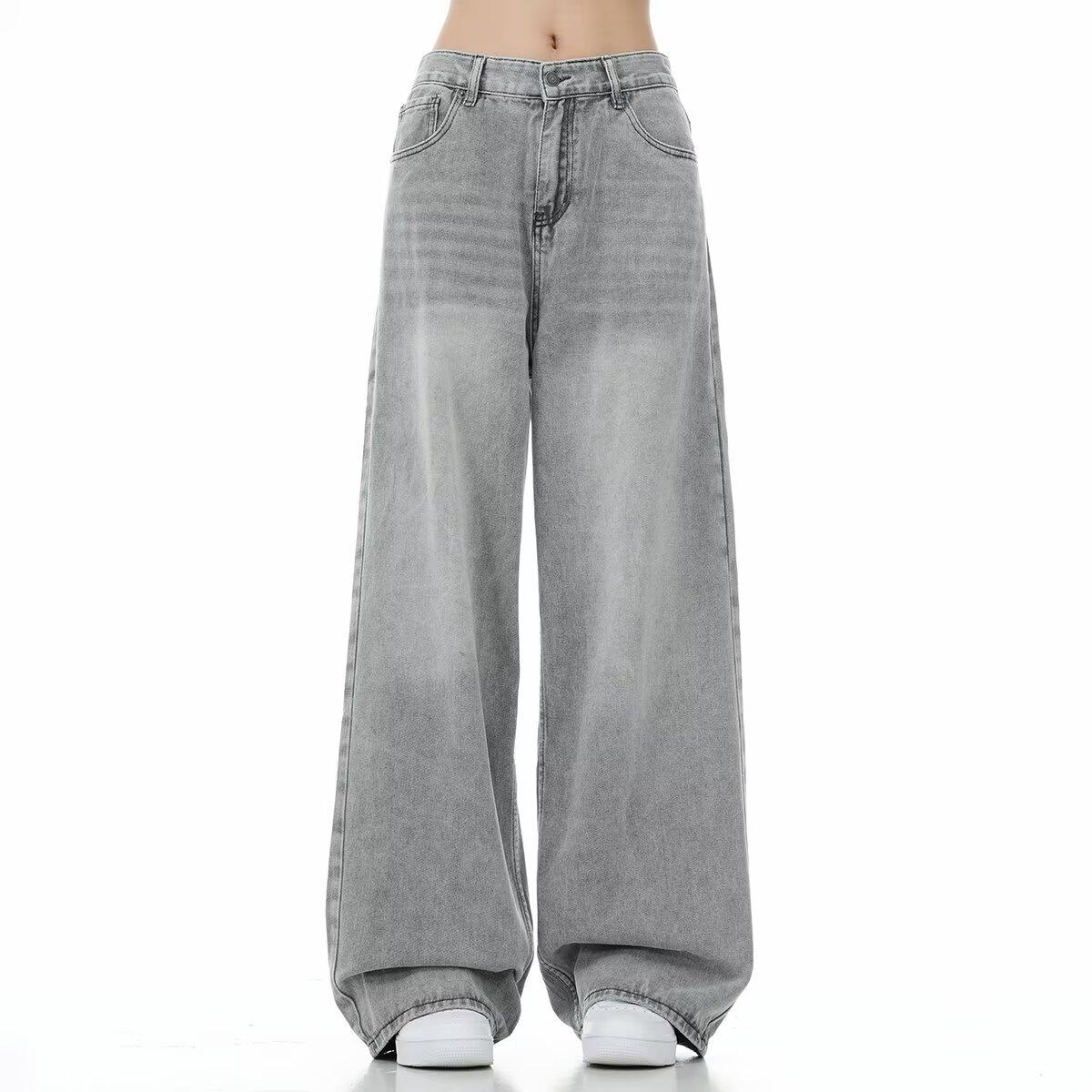 Herren Frühlings-/Herbst Jeans, Lockerer Schnitt, Schlankmachend, High-Waist, Distressed Vintage: Jugendliches, Einzigartiges Design, Weite Hosen S gray