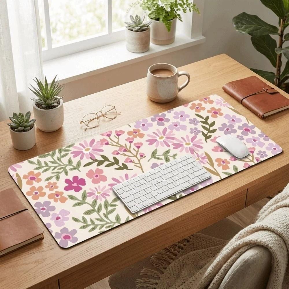 Rubber Base Floral Desk Pad Large Computer Mat Stain-resistant Gaming Mats  Work