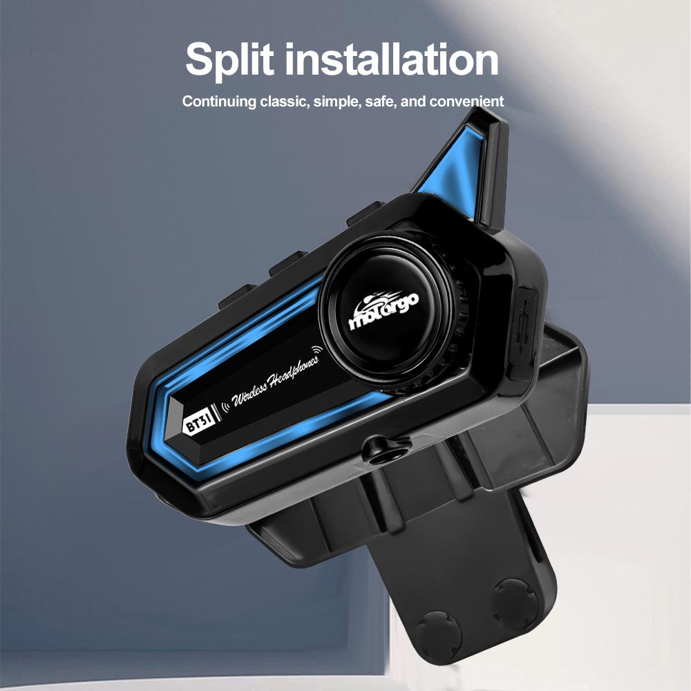 Motorgo BT31 Bluetooth 5.3 Motorcycle Helmet Headset - 48H Battery, LED Light, HD Audio with Voice Control