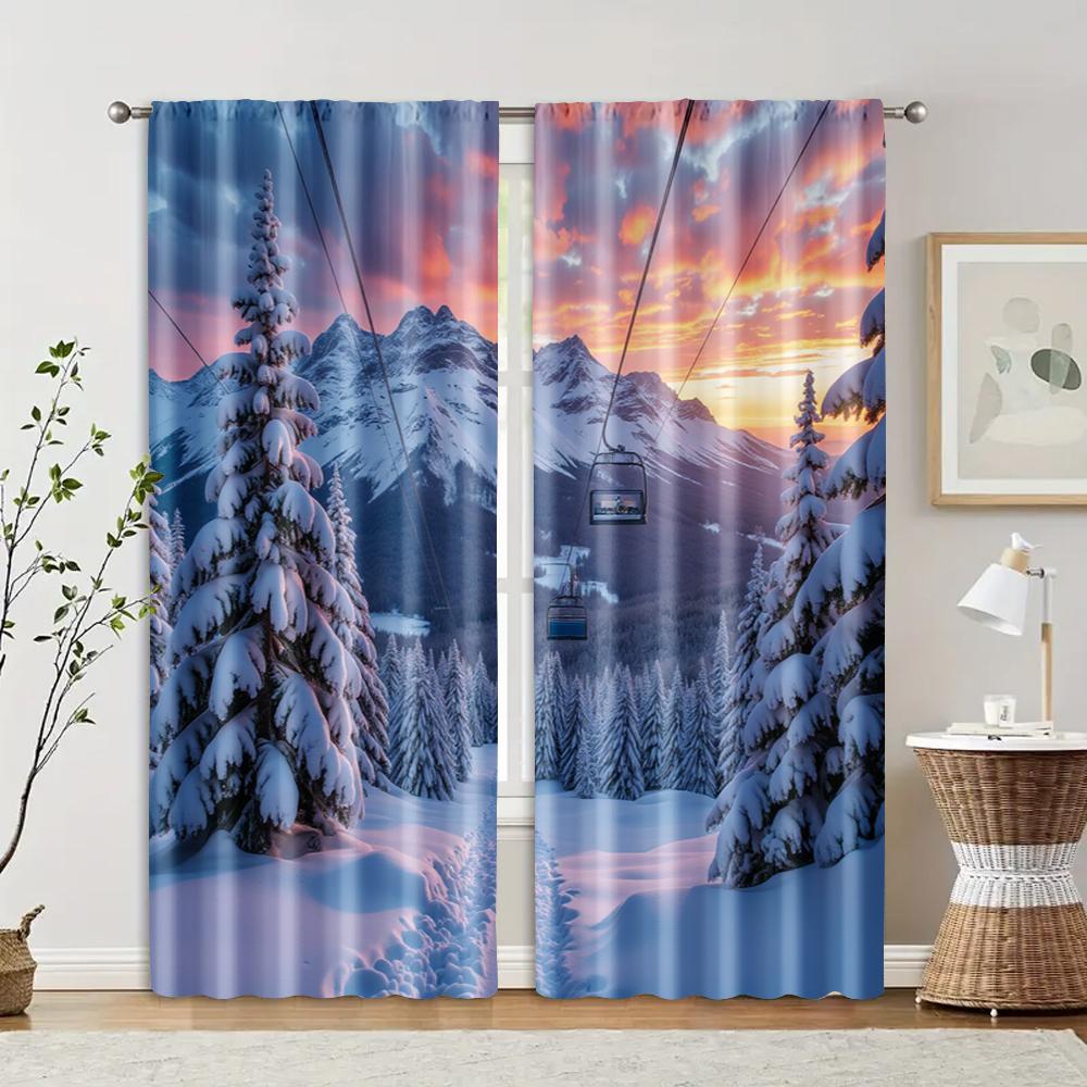 

Set Of 2 Filtering Curtains Excluding Rods Non Movable Without Batteries Ski Lift Use Bedrooms Living Rooms Vintage Made Polyester Great Room Window W100*H70(CM)-Grommet top&2PCS
