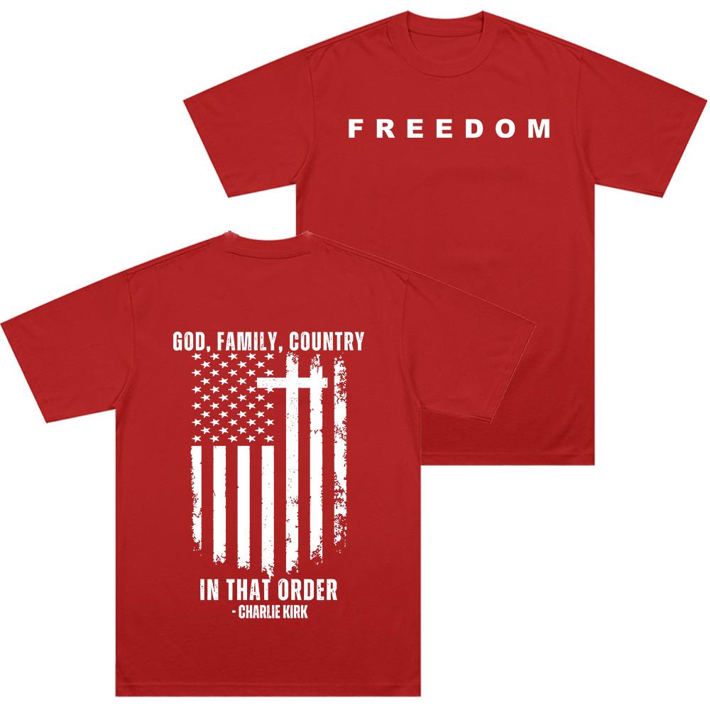 Charlie Kirk Svoboda Trička Bůh Rodina Vlast V Tomto Pořadí Unisexové Žerzejové Tričko s Krátkým Rukávem Léto Bavlna Vysoce Kvalitní Topy