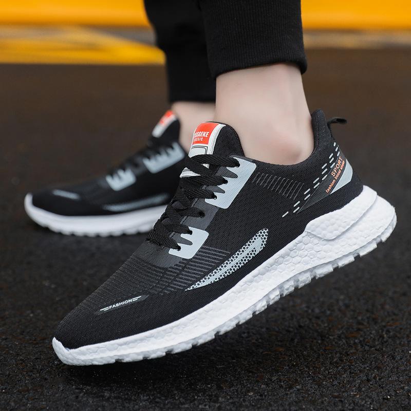 Sports Shoes Men's Trend Low Top Running Shoes Air Cushion Men's Shoes 2023 Spring and Autumn New Flying Weaving Net Surface Casual Shoes