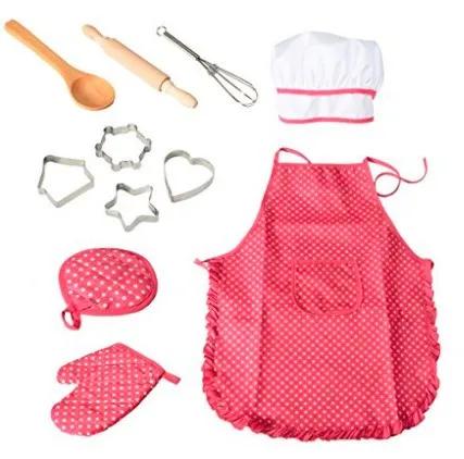 Apron For Little Girls Kids Cooking Baking Set Chef Hat Mitt  Utensil For Toddler Play House Toys Chef Costume Role Play