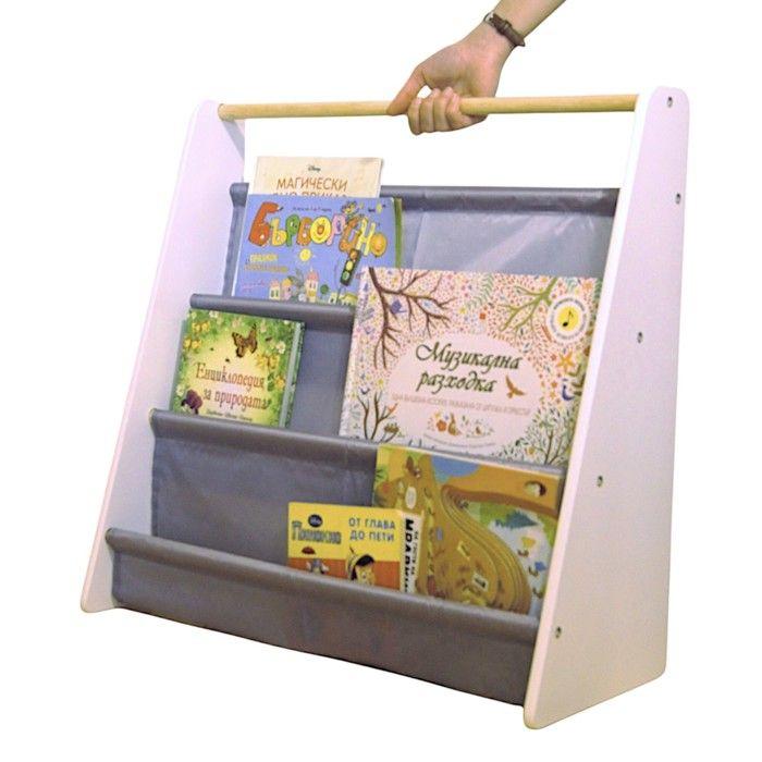 Bibliothèque Enfant Portable GINGER HOME – Rangement Livres Montessori, Bois Blanc et Gris, Étagère pour Chambre Enfant 60x25x60 cm