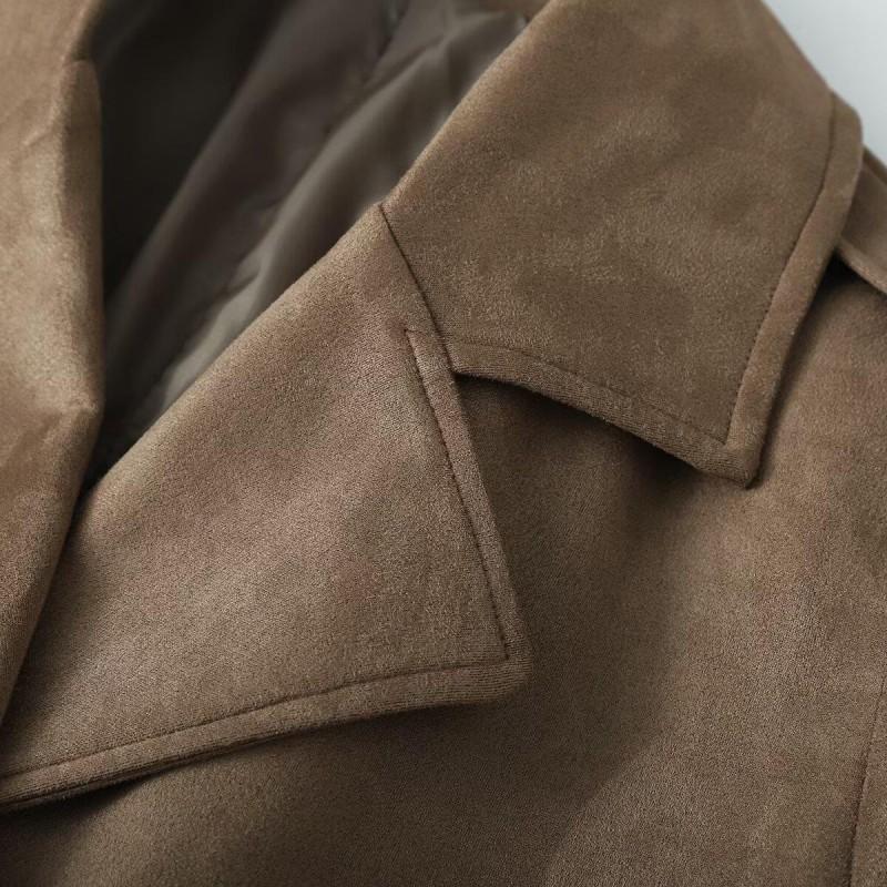 Womens Windbreaker Coat With Tie Waist Double-Breasted Front Mid-Length Street Style Trench