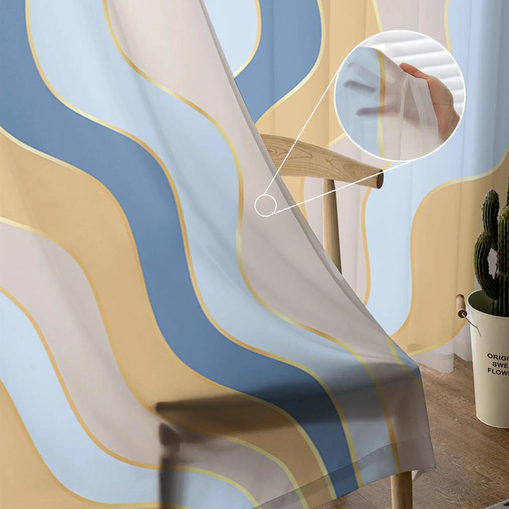 Gradient Ripple Texture Sheer Curtains for Living Room Bedroom Kids Room Tulle Window Treatment Drapes