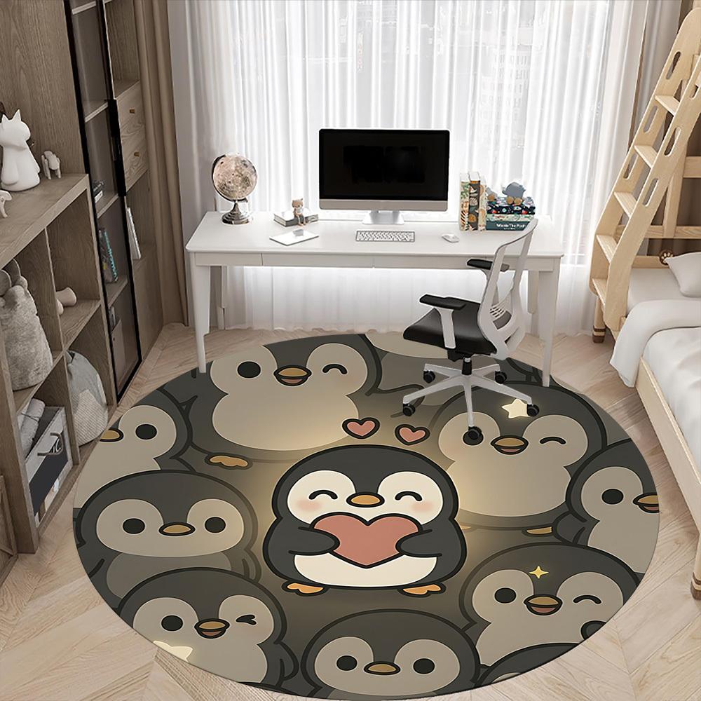 1pc Penguin Love Office Round Area Rug, Under Office Chairs Bedroom Living Room Home Decor, Room Deco, Available in Various Sizes