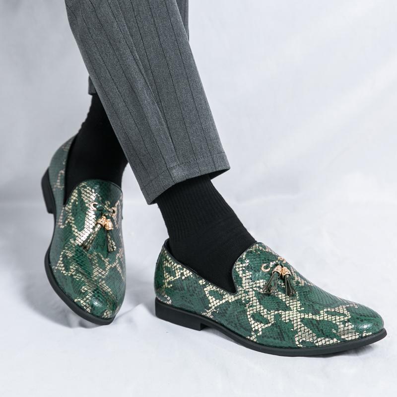 Men Printing Loafers Leather Shoes Formal Business Flats Slip On Shoes Wedding Dress Prom Black Shoes Large Size